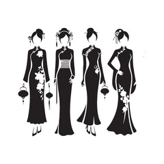 Mystical Elegance Unveiled: A Captivating Collection of Traditional Chinese Dress Silhouette Stock for Enthusiasts - Chinese New Year Silhouette - Chinese Dress Vector Stock
