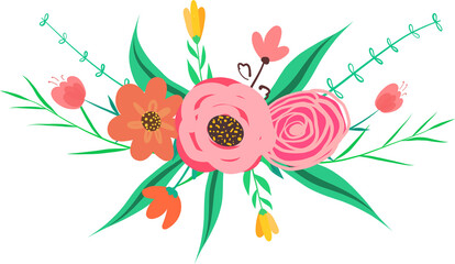 Flower wreath decoration illustration on transparent background.