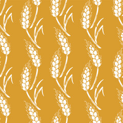 Vector Seamless pattern of Grain Spikes, Ears of Wheat, Barley or Rye icon. Great for Wrapping Paper, Bread Packaging, Beer labels etc.