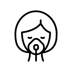 Woman in oxygen mask line icon. Aerosol breathing lung machine treatment icon. Outline illustration of nebulizer treatment vector icon for web design isolated on white background