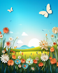 Fototapeta na wymiar spring flowers and butterflies in the meadow