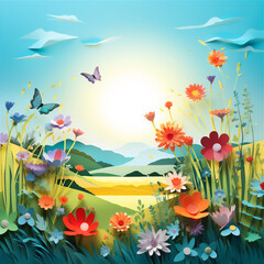 Obraz na płótnie Canvas spring flowers and butterflies in the meadow