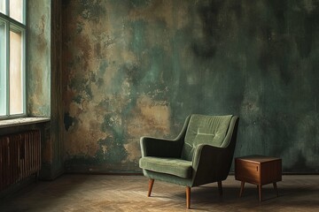 Minimalist Living: Dark Armchair in Green Corner