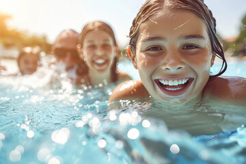 Dive into Happiness: Family Frolic in Outdoor Pool Bliss