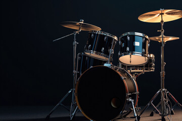 Fototapeta na wymiar Black Background Enhances Drum Kit's Presence