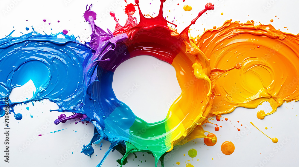 Poster A splash of paint in a circle, the color of the rainbow. Abstract background. Generative AI
