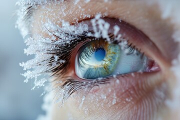 Eye With Frozen Eyelashes Closeup