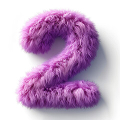 Enchanting Number 2 in Purple Fur: Short and Sweet on White