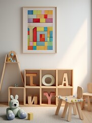 Playful Wall Prints: Toy Blocks Spelling Out Words in Vibrant Designs