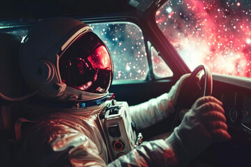 Cosmic Commute: Astronaut Enjoying a Stellar Drive in Isolation