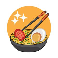 noodle with egg in bowl illustration