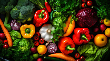 Overhead view of fresh healthy organic vegetables