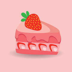 A piece of cake with strawberry decoration suitable for menu posters wallpapers vector illustration in cartoon style. Eps 10 
