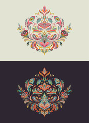 Set of two vector oriental motifs in light and dark color variations.