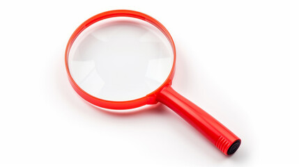 Plastic red magnifying glass isolated on white background