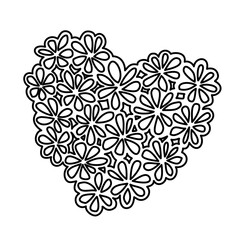 Floral heart made of flowers hand drawn line. Png clipart isolated on transparent background