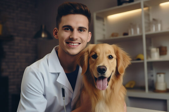Generative AI picture of professional veterinarian examining domestic animal