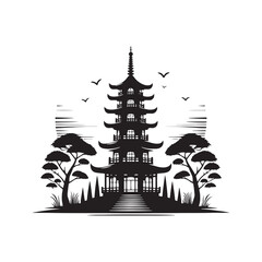 Mystical Pagoda Elegance Rediscovered: Enchanting Stock Collection - Chinese Pagoda Vector Stock - Chinese New Year Silhouette
