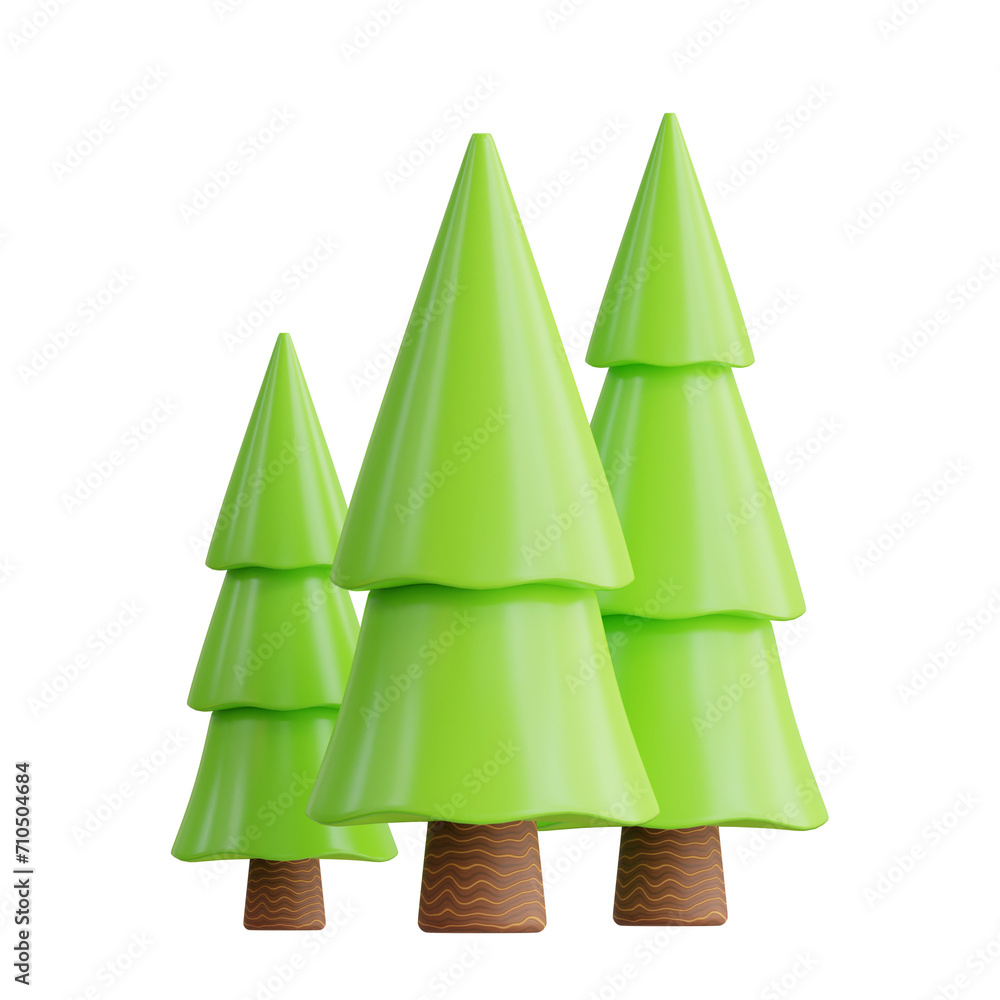 Aufkleber 3d trees model connecting with nature for wellness. 3d illustration, 3d element, 3d rendering. 3d vi