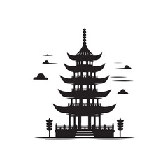Oriental Pagoda Reverie Rediscovered: Charms for Stock Enthusiasts - Chinese New Year Silhouette - Chinese Pagoda Vector Stock
