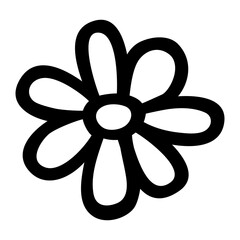 Flower doodle hand drawn with black line, png isolated on transparent background