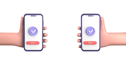 3d rendering of smartphone with hand from side, 3D pastel smaprtphone with ornaments, icon set.