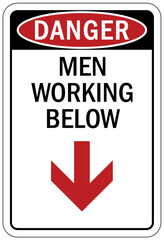 Men working below warning sign and labels