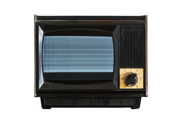 Old TV with noise on the screen isolated on a white background. Retro technology concept.