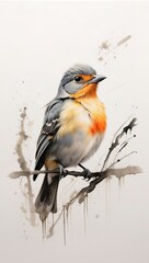 Cute bird, watercolor