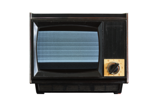 Old TV with noise on the screen isolated on a white background. Retro technology concept.