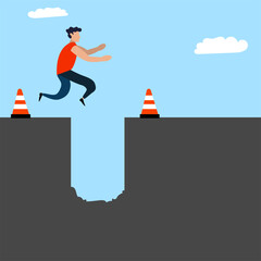 Business pitfalls concept.  Avoid the pitfalls of business failure.  Jump hazards to achieve business success concept