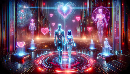 digital-themed Valentine's Day image representing the concept of Virtual Love in a Digital World