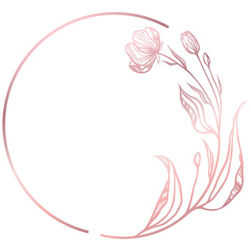 Rose gold floral circle line frame border