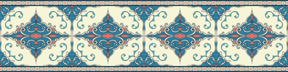Pastel patterned tapestry borders used for women's clothing and textiles, fabric, wallpaper. © pichet