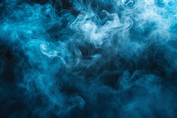 Obraz premium Ground blue smoke moves on black background. Dark smoke background