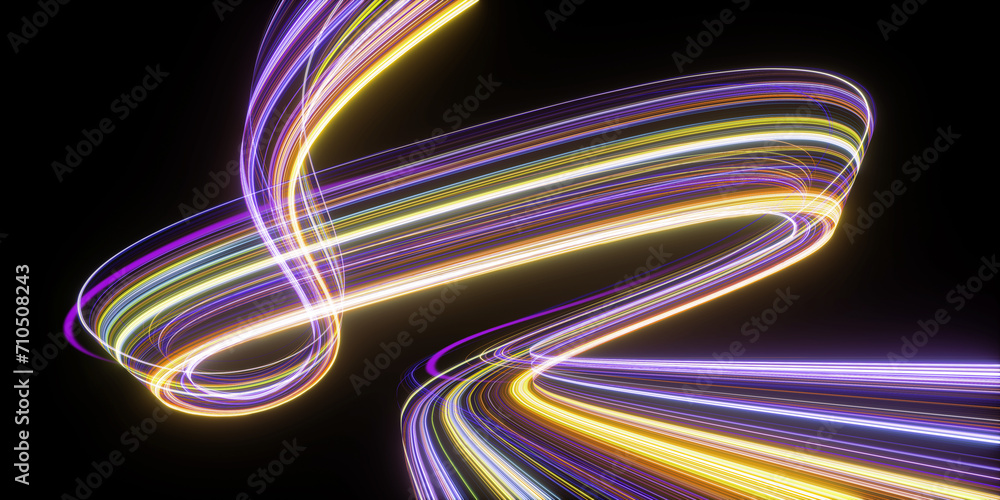 Poster 3d render. abstract background of dynamic neon lines glowing in the dark