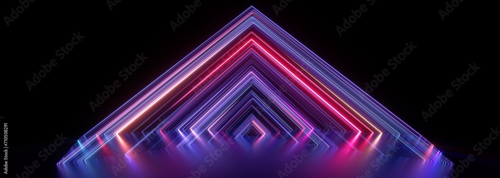 Poster 3d render. abstract neon background. colorful linear square shape glowing in the dark