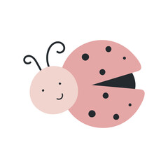 Cute Ladybug on a white background. Vector illustration. For kids stuff, card, posters, banners, children books, printing on the pack, printing on clothes, fabric, wallpaper, textile or dishes.