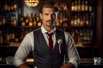 Obraz premium Portrait of handsome attractive man gentleman generative ai