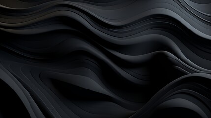 Contemporary business elegance: black paper cut abstract background with wavy layers - minimalistic 3d rendering for modern presentations