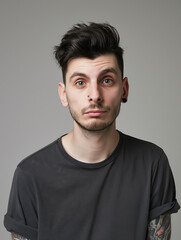 Obraz premium Head portrait of an expressive man. Gray background. 