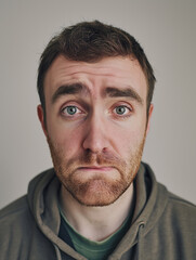 Fototapeta premium Head portrait of an expressive man. Gray background. 