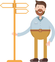Beard Man Character and Signpost

