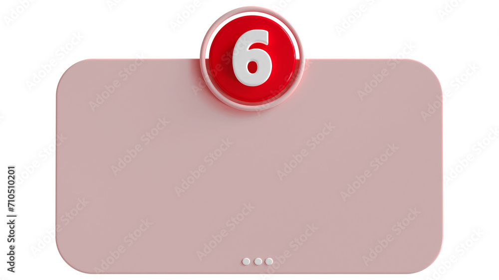Poster 3d number 6 with text box empty 3d render