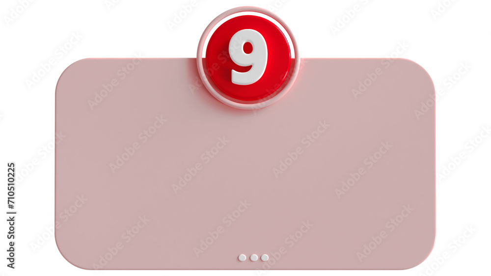 Poster 3d number 9 with text box empty 3d render