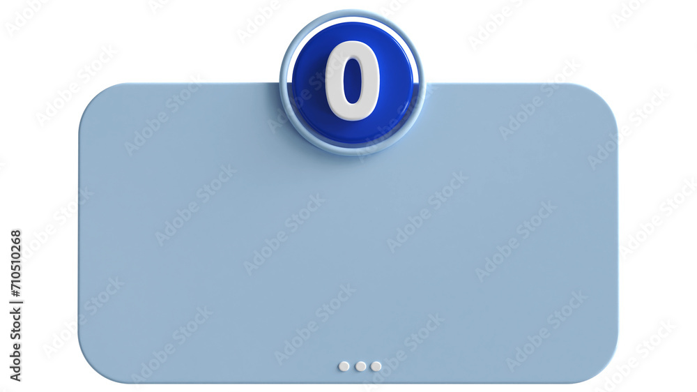 Poster 3d number 0 blue with text box empty 3d render