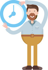 Beard Man Character Holding Clock
