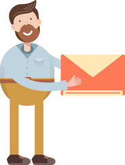 Beard Man Character Holding Mail
