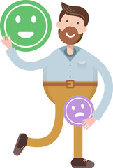 Beard Man Character and Emoticon Sign
