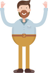 Beard Man Character Raising Hands
